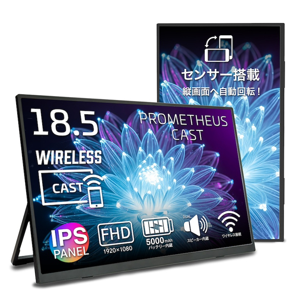 18.5型ワイド液晶ディスプレイ/1920×1080/ワイヤレス無線接続、USB Type-C、HDMI/ブラック/スピーカー/IPSパネル/ノングレア/Direct-WiFi接続