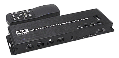 4入力1出力のマルチビューワーにKVMスイッチ機能を搭載/4K対応/HDMIモニタ+キーボード・マウス対応マルチビューワー