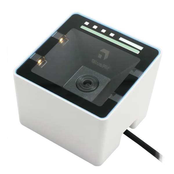 【発売記念キャンペーンセット】 BlueAir eTicket 定置式2次元コードリーダー 有線 USB接続 IP52対応ブルーラバーフレーム装着モデル バッテリ非搭載