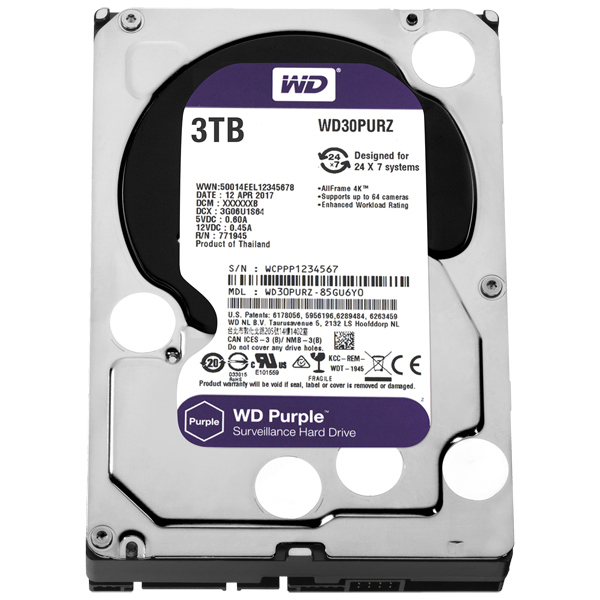WD Purpleシリーズ 3.5インチ内蔵HDD 3TB SATA6Gb/s Intellipower 64MBキャッシュ AF対応 WD30PURZ