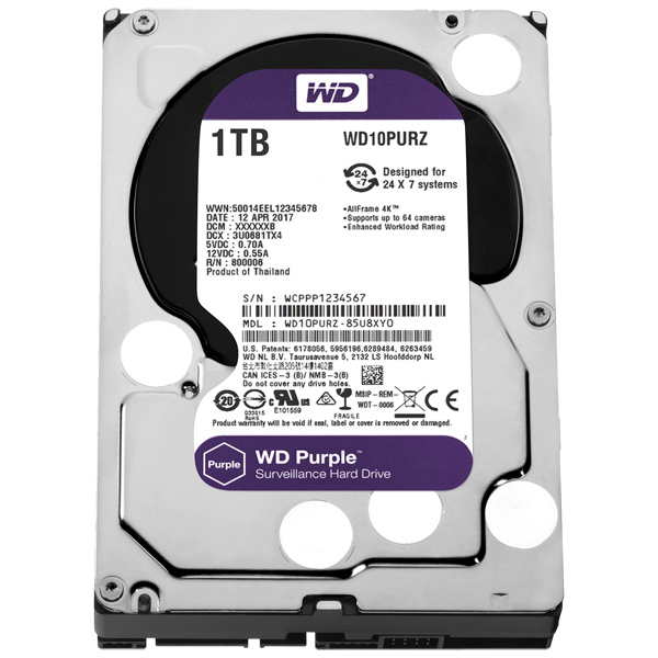 WD Purpleシリーズ 3.5インチ内蔵HDD 1TB SATA6Gb/s Intellipower 64MBキャッシュ AF対応 WD10PURZ