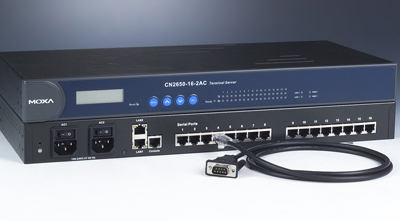16ポート RS-232C デュアルLANターミナルサーバ、デュアルAC電源