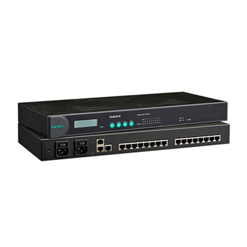 16ポート RS-232C/422/485 デュアルLANターミナルサーバ、デュアルAC電源、Tモデル