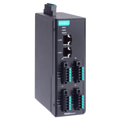 4ポート アドバンスド Modbusゲートウェイ IEC62443-4-2準拠 RJ45×2 5ピンターミナルブロック (ワイド温度モデル)